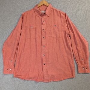 WindRiver Metal Snap Flannel Shirt Men's Large Salmon Long Sleeve 100% Cotton